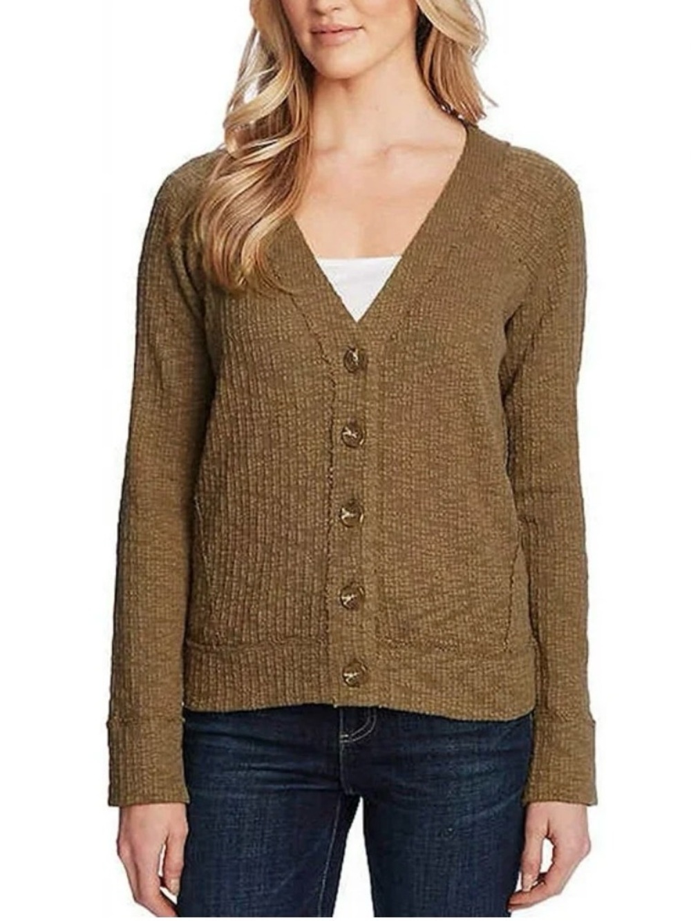 Vince Camuto Olive Textured Button-Front Cardigan NWOT XS